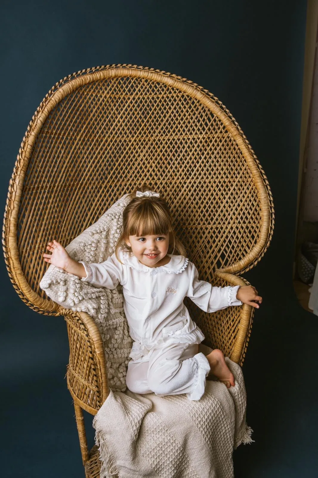 Girls Luxury White Velvet Frill Pyjamas