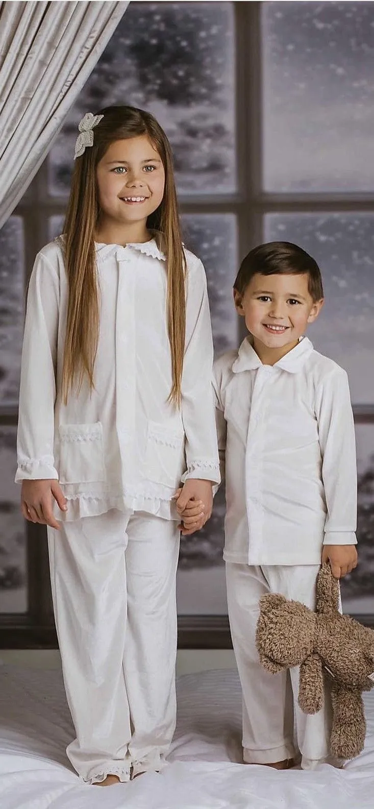 Girls Luxury White Velvet Frill Pyjamas