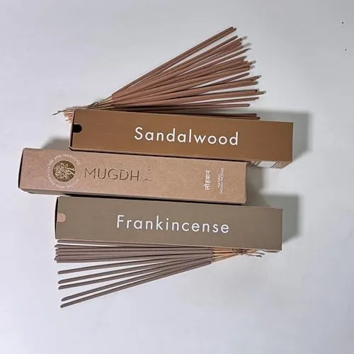 Mugdh Natural Incense Sticks (Pack of 2) - 100 Sticks | 100% Natural Ingredients | Charcoal Free | Irritation Free Smoke | Agarbatti for Mind & Soul | Subtle Luxury Fragrance (Chandan & Loban)