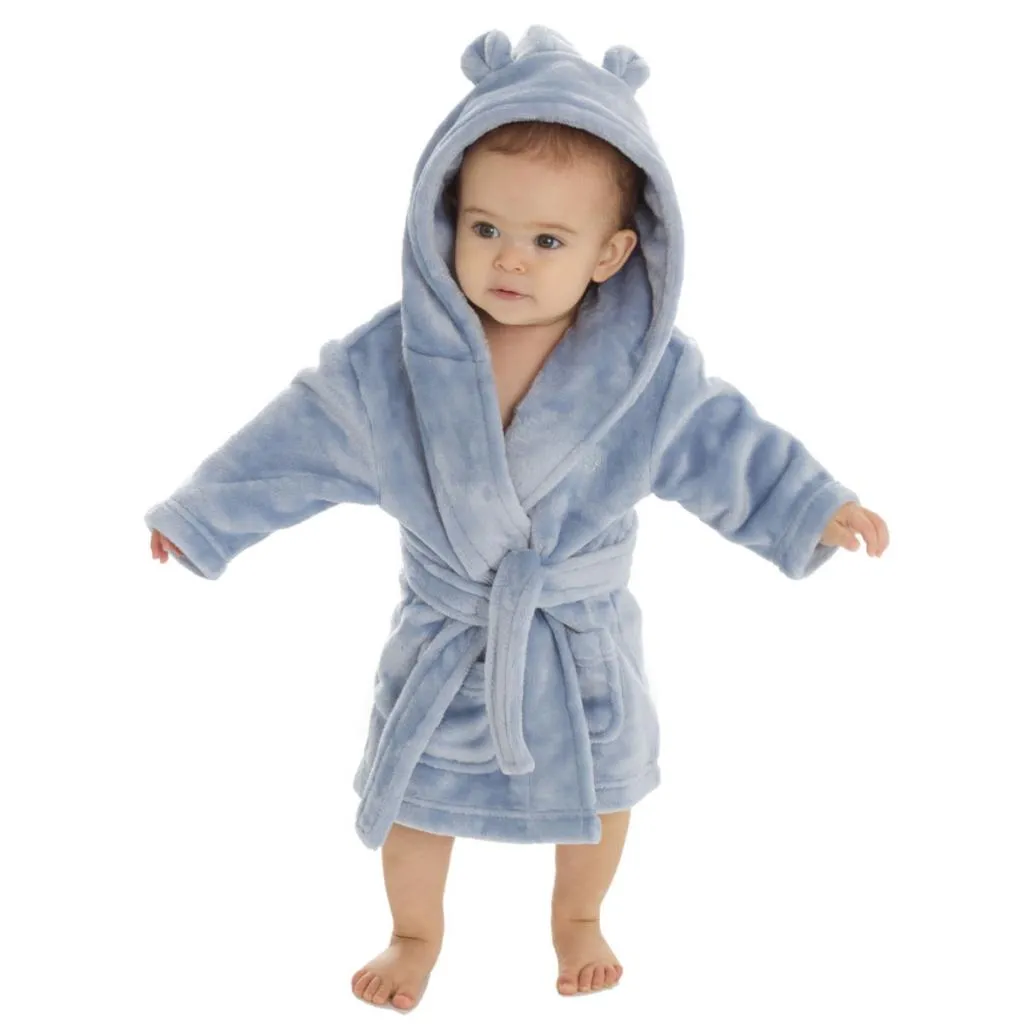 Personalisable Dressing Gown with Cute Ears - Dusky Blue