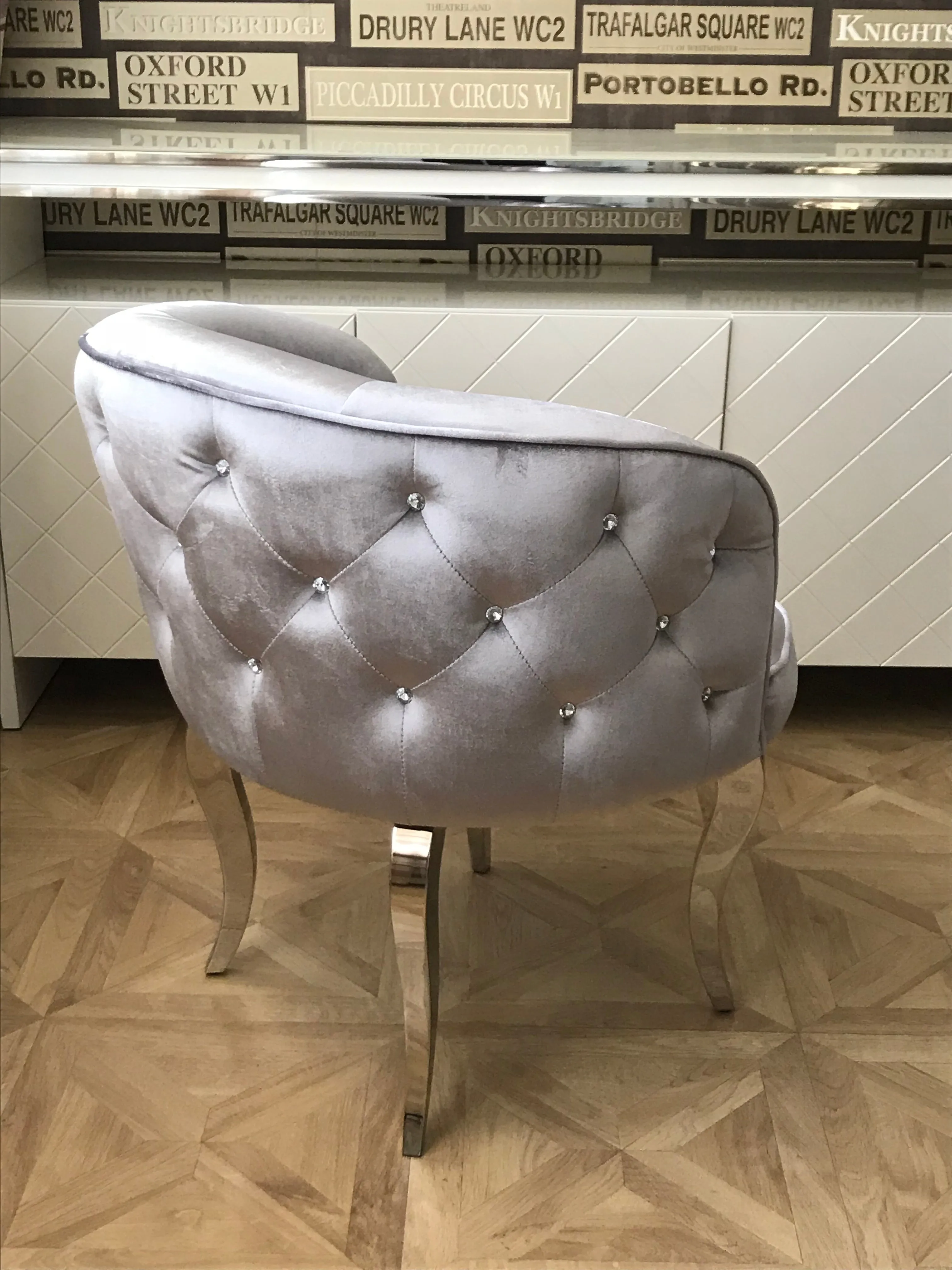 Silver Luxury Diamante Buttoned Crystal Style Armchair